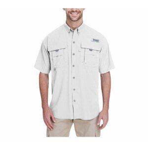 COLUMBIA- MENS WHITE SHORT SLEEVE BUTTON FRONT LIGHT WEIGHT SHIRT SIZE LARGE